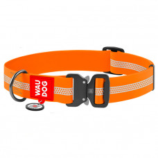 Collar Waudog Waterproof Нашийник для собак водостійкий світловідбиваючий з металевою пряжкою-фастекс та QR-паспортом, помаранчевий