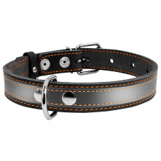 Collar Ошейник для собак из натуральной кожи со светоотражающей полоской, чёрный