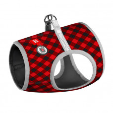 Collar Waudog Clothes Шлея для собак мягкая с рисунком "Шотландка красная" и QR паспортом