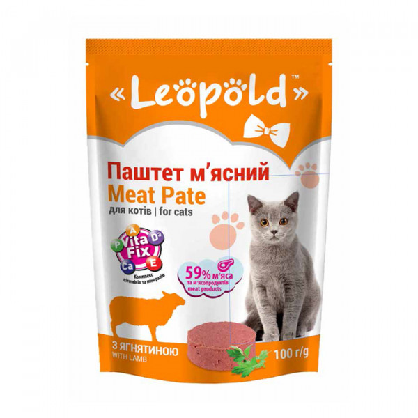 Леопольд Мясной паштет для взрослых котов с ягненком фото