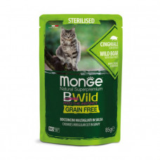 Monge Cat Wet Bwild Grain Free Sterilised консерва для стерилізованих котів з м'ясом кабана та овочами (шматочки в соусі)