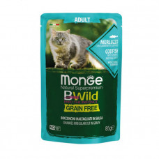 Monge Cat Wet Bwild Grain Free консерва для котів з тріскою та креветкою (шматочки в соусі)