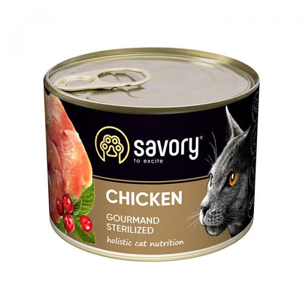 Savory Cat Can Adult Sterilised Chicken консерва для стерилизованых котов с курицей фото
