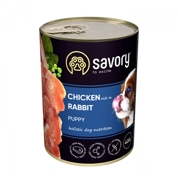 Savory Dog  All breeds Puppy Chicken rich in Rabbit консерва для цуценят з куркою та кроликом фото