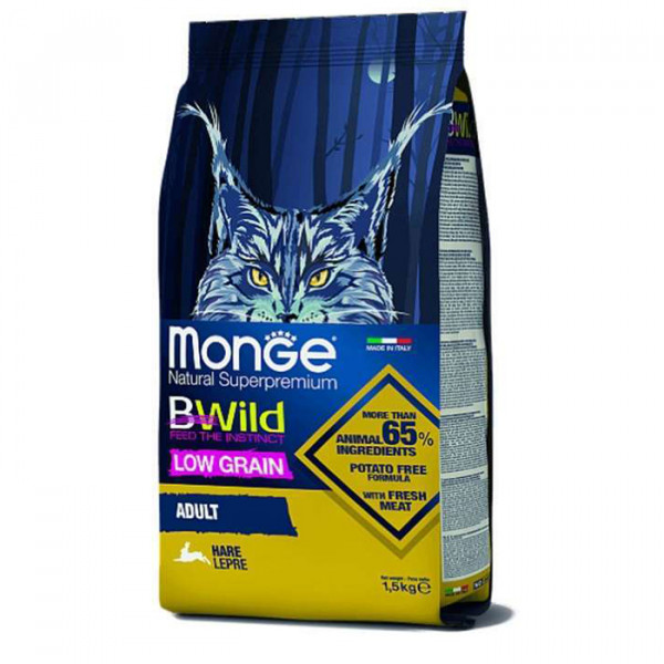 Monge BWild Low Grain Hare Adult Cat сухой низкозерновой корм с мясом зайца для взрослых кошек фото