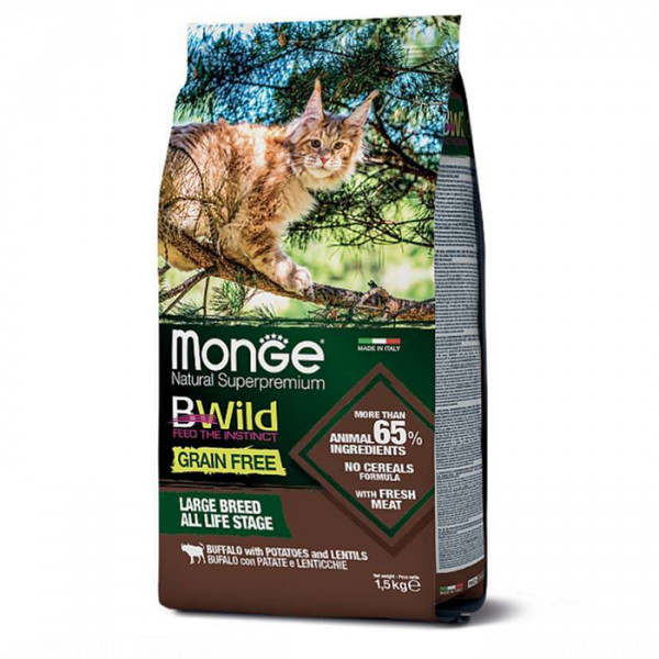 Monge Cat Bwild Grain Free сухой корм для кошек больших пород с мясом буйвола фото