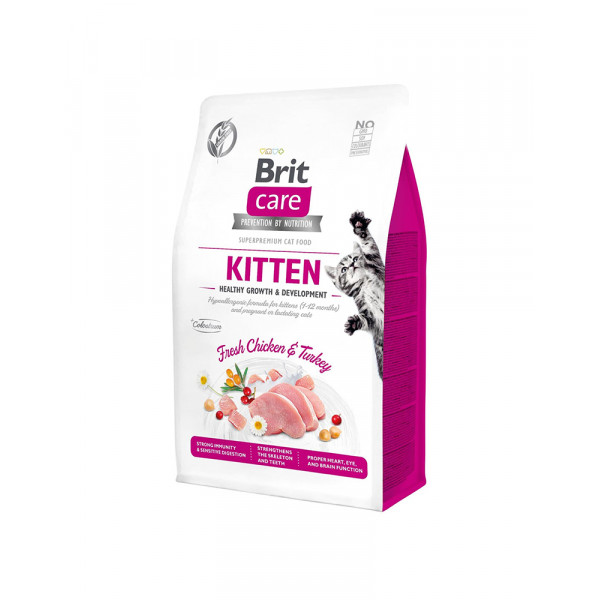 Brit Care Cat GF Kitten HGrowth & Development корм для кошенят з індичкою і куркою фото