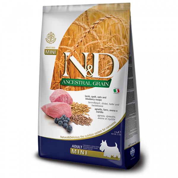 Farmina N&D Low Grain Dog Lamb&Blueberry Adult Mini низькозерновий сухий корм з ягням та чорницею для собак дрібних порід фото
