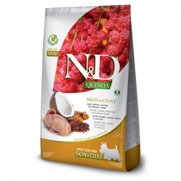Farmina N&D Quinoa Skin&Coat Adult Mini  Сухий корм при харчовій алергії з перепелом та кіноа для малих порід фото