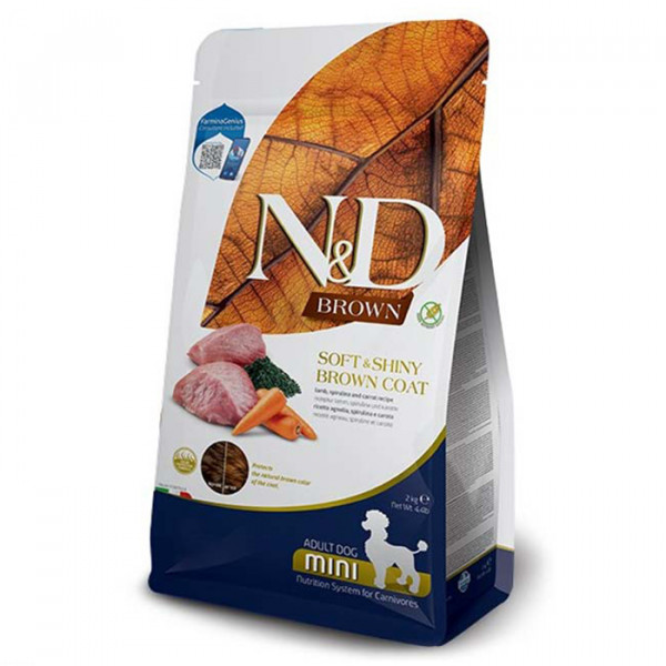 Farmina N&D Grain Free Brown Dog Adult Mini беззерновой сухой корм для собак с коричневой шерстью с ягненком, спирулиной и морковью фото