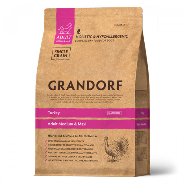 Grandorf Turkey Adult Medium & Maxi  - Сухий корм для дорослих собак великих та середніх порід з індичкою та бурим рисом фото