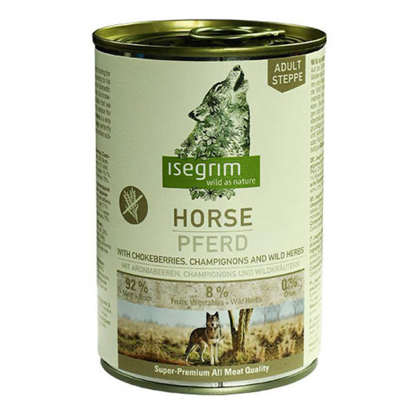 Isegrim Horse pure with Chokeberries, Champignons & Wild Herbs консерва для собак с кониной, черноплодной рябиной, грибами и дикими травами фото