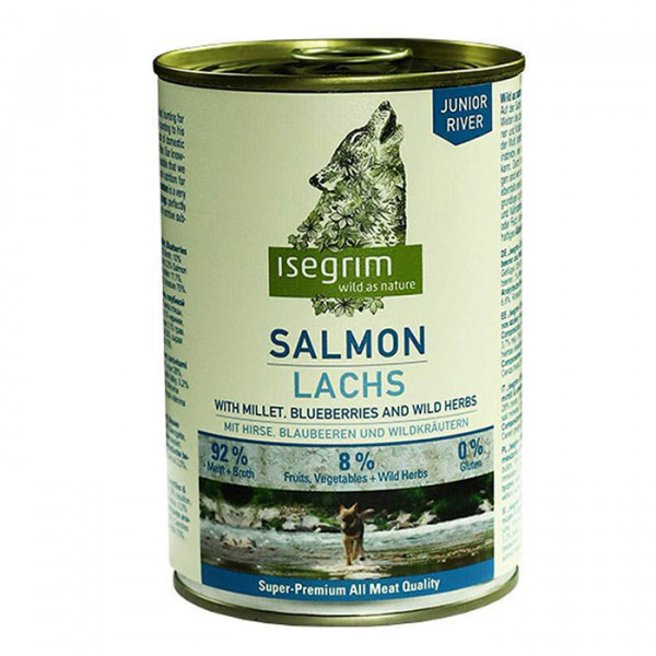 Isegrim Junior Salmon with Millet, Blueberries & Wild Herbs консерва дя цуценят з лососем, пшоном, чорницею та дикими травами фото