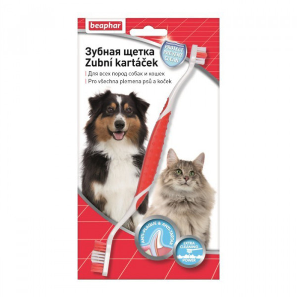 Beaphar подвійна зубна щітка для собак та котів фото
