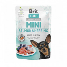 Brit Mini Salmon & Herring fillets in gravy консерва для собак маленьких пород, лосось и сельдь в соусе