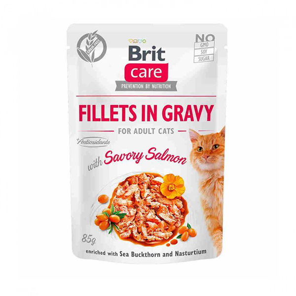 Brit Care Adult Savory Salmon консерва для кошек с филе лосося в соусе фото