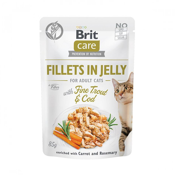 Brit Care Adult Trout & Cod консерва для котів, філе тріски та форелі в желе фото