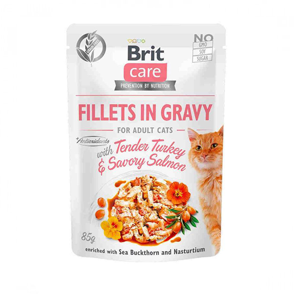 Brit Care Adult Turkey & Salmon консерва для котов, филе в соусе нежная индейка и пикантный лосось фото
