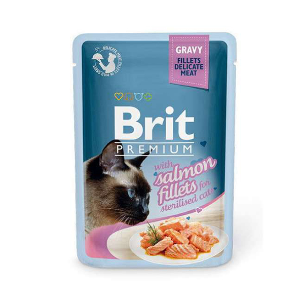 Brit Premium Cat Sterilised Salmon Fillets Gravy консерва для стерилизованных котов с филе лосося в соусе фото