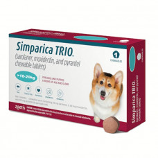 Simparica TRIO - Противопаразитарные жевательные таблетки от блох, гельминтов и клещей для собак весом от 10 до 20 кг