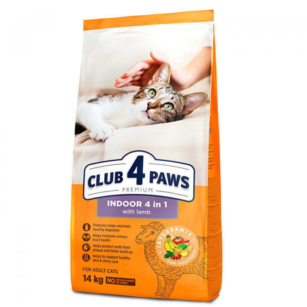 Клуб 4 лапи Premium Indoor 4 in 1 with Lamb Сухий корм з ягнятком для дорослих котів, які постійно живуть у приміщенні фото