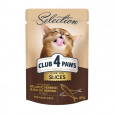 Клуб 4 лапы Premium Selection Cat Slices Atlantic & Baltic Herring in Jelly Влажный корм с сельдью и салакой для взрослых котов