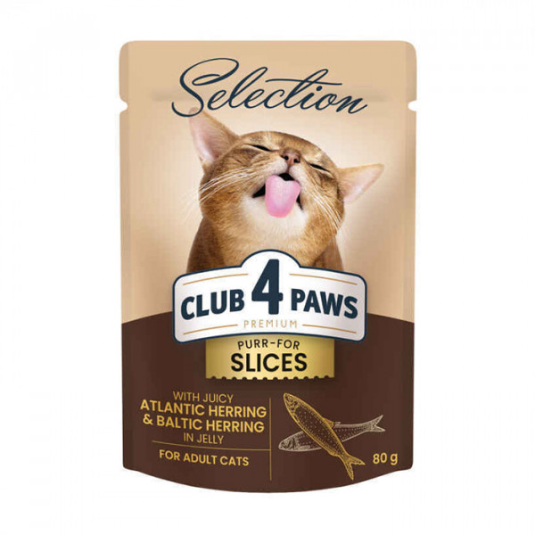 Клуб 4 лапы Premium Selection Cat Slices Atlantic & Baltic Herring in Jelly Влажный корм с сельдью и салакой для взрослых котов фото