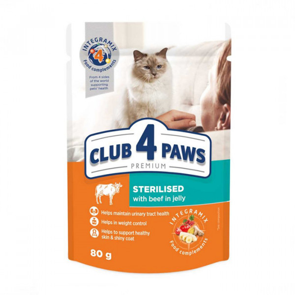 Клуб 4 лапы Premium Sterilized Beef in Jelly Влажный корм с говядиной для взрослых котов фото