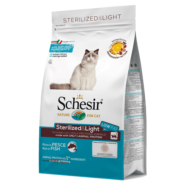Schesir ( Шезир) Cat Sterilized & Light с рыбой для стерилизованных кошек и кастрированных котов, для котов склонных к полноте фото
