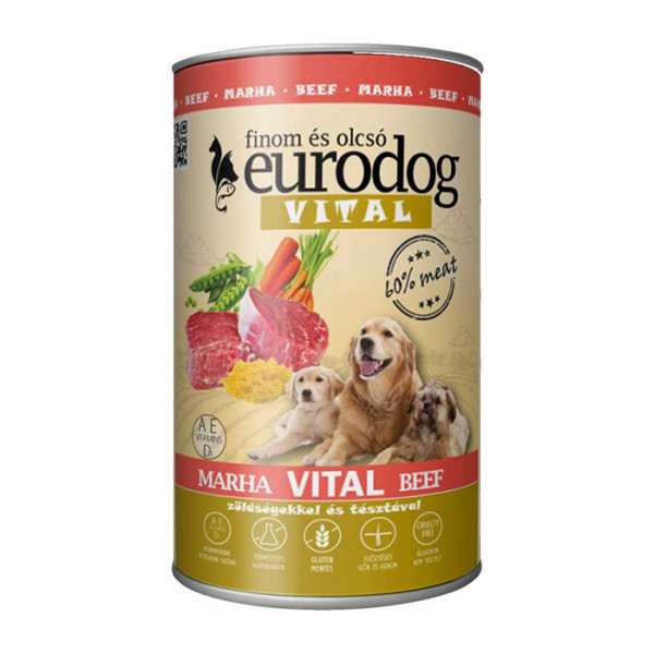 Eurodog Vital Beef консерва для собак с говядиной, вермишелью и овощами фото
