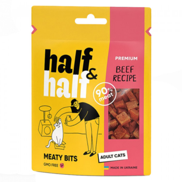Half & Half Meaty Bits Beef Recipe Adult Cats Лакомство для кошек с говядиной фото