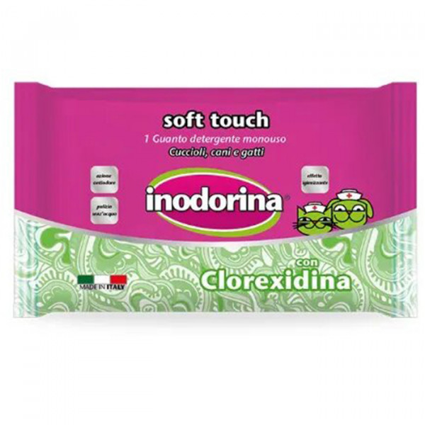 Inodorina Soft Touch Monouso Clorex Перчатка для очистки шерсти с хлоргексидином фото
