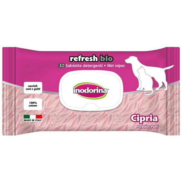 Inodorina Refresh Bio Wipes For Dogs and Cats Cipria Салфетки для собак и кошек с ароматом детской пудры фото