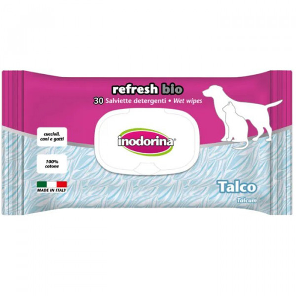 Inodorina Refresh Bio Wipes For Dogs and Cats Talco Серветки для собак і котів з тальком фото