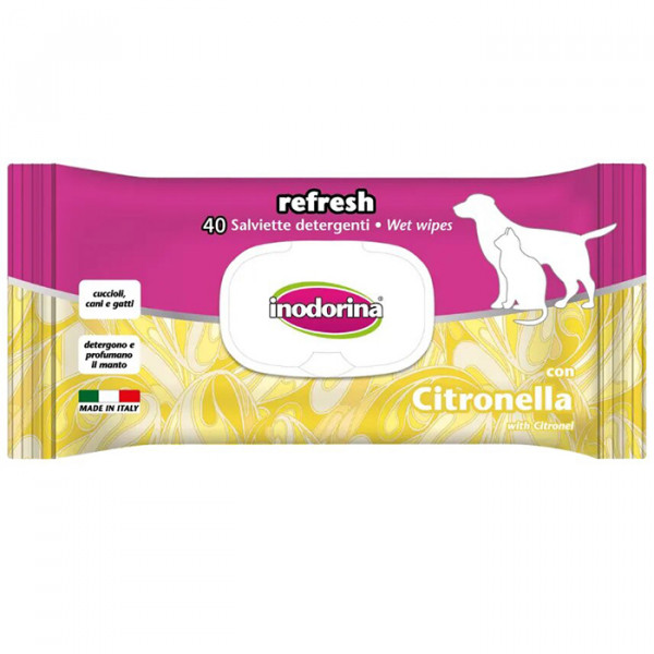 Inodorina Refresh Wipes For Dogs and Cats Citronella Серветки для собак і котів з ароматом лимонника фото