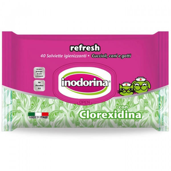 Inodorina Refresh Wipes For Dogs and Cats Clorexidina Серветки для собак і котів з хлоргексидином фото