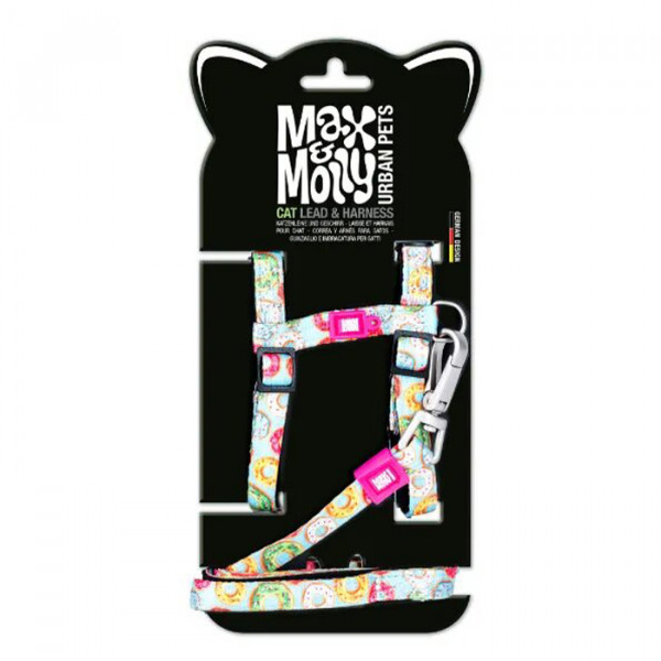 Max & Molly Cat Harness/Leash Set Donuts Набір шлейки та повідця для котів, малюнок "Пончики" фото