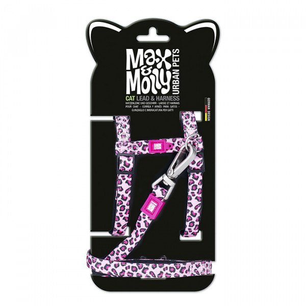 Max & Molly Cat Harness/Leash Set Leopard Pink Набір шлейки та повідця для котів, малюнок "Леопард рожевий" фото