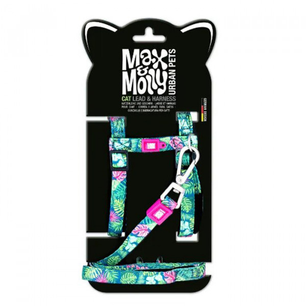 Max & Molly Cat Harness/Leash Set Tropical Набір шлейки та повідця для котів, малюнок "Тропіки" фото