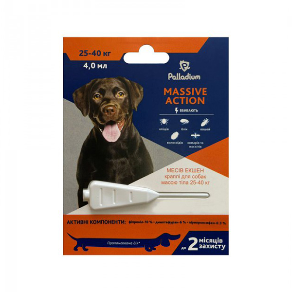 Palladium Massive Action Dog Противопаразитарные капли от блох и клещей для собак весом 25-40 кг фото