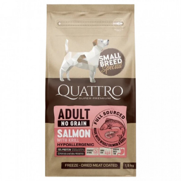 Quattro Adult Salmon Small Breed Сухой корм с лососем для взрослых собак мелких пород фото