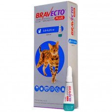 Bravecto Plus (Бравекто Плюс) Противопаразитарные капли на холку от блох, клещей и глистов для котов весом 2,8 - 6,25 кг
