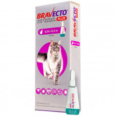 Bravecto Plus (Бравекто Плюс) Протипаразитарні краплі на холку від бліх, кліщів та глистів для котів вагою 6,25 - 12,5 кг