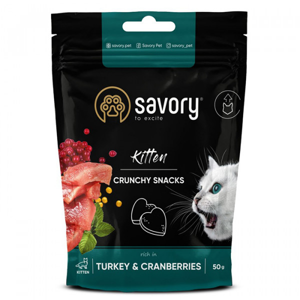 Savory Kitten Crunchy Snack Turkey & Cranberries Хрустящие подушечки с индейкой и клюквой для здорового роста котят фото