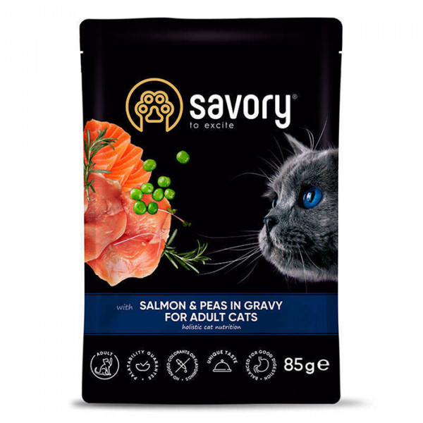 Savory Salmon & Peas in Gravy for Adult Cats Консервированный корм с лососем для взрослых котов фото