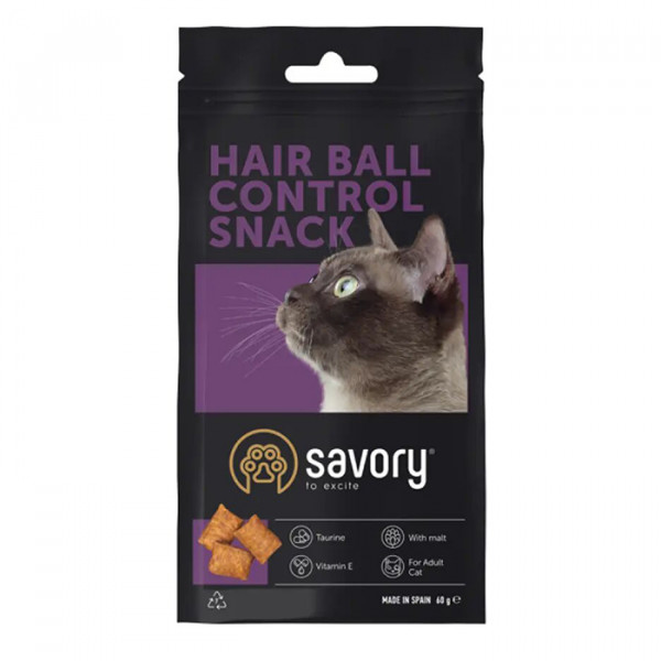 Savory Snack Hair Ball Control Хрусткі подушечки для виведення шерсті зі шлунка котів фото
