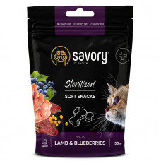 Savory Sterilised Soft Snack Lamb & Blueberries Мягкие лакомства c ягненком и черникой для стерилизованных кошек фото