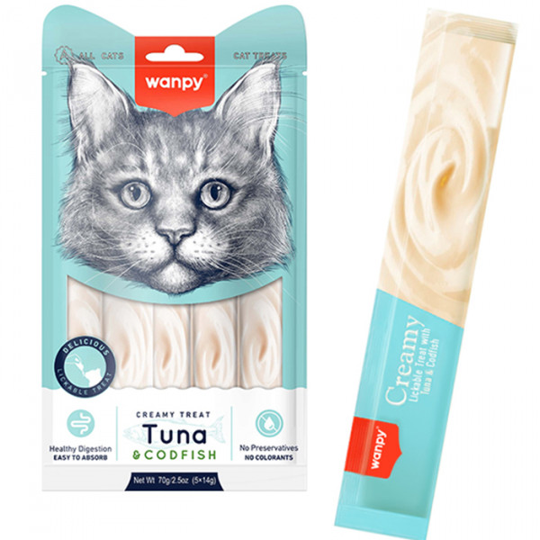 Wanpy Creamy Lickable Treats Tuna & Codfish Кремові ласощі з тунцем і тріскою для котів фото