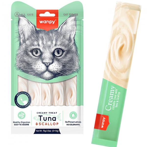 Wanpy Creamy Lickable Treats Tuna & Scallop Кремові ласощі з тунцем і морським гребінцем для котів фото