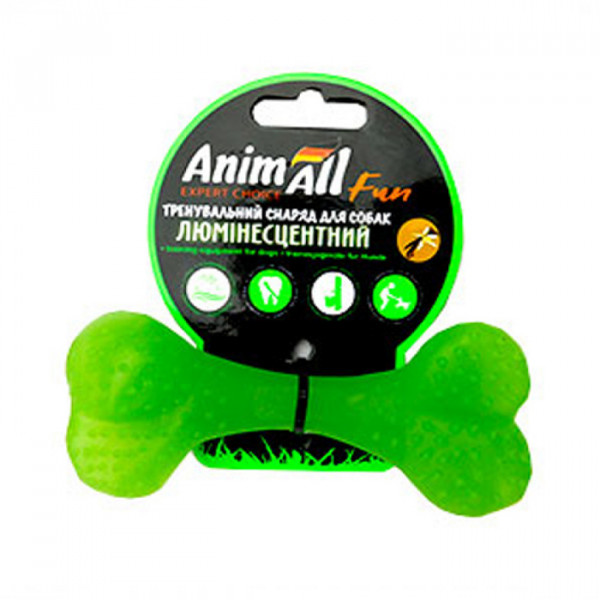 AnimAll Игрушка Fun кость для собак, люминесцентная, 12 см, зеленая фото